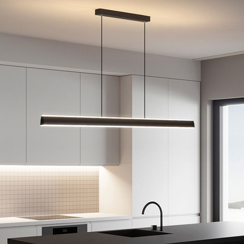 Modern Style Linear Shape Island Pendants Metal Pendant Lights in Black for Dining Room