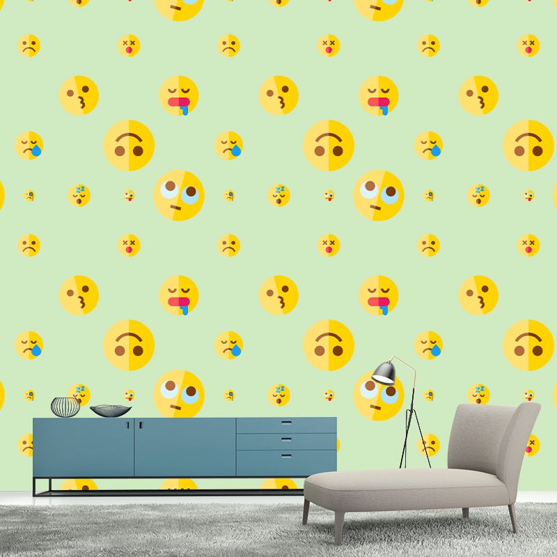 Stain Resistant Mural Cartoon Emoji Illustration Living Room Wall Mural