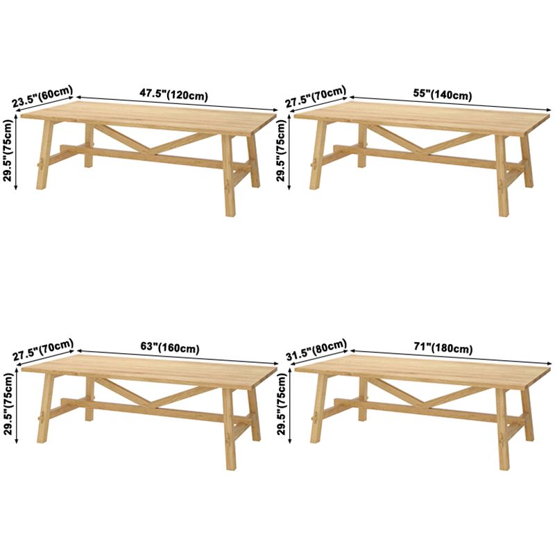 Simple Solid Wood Rectangle Shape Dining Table Khaki Standard Dining Table with Trestle Base
