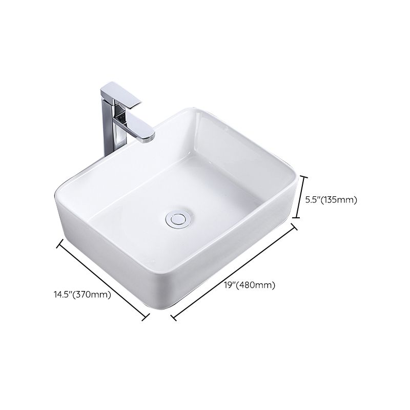 Modern Bathroom Sink Single Faucet Hole Porcelain Rectangular Vessel Bathroom Sink