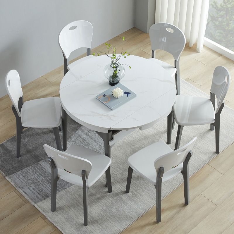Contemporary Extendable Round Stone Dining Table for Dining Room