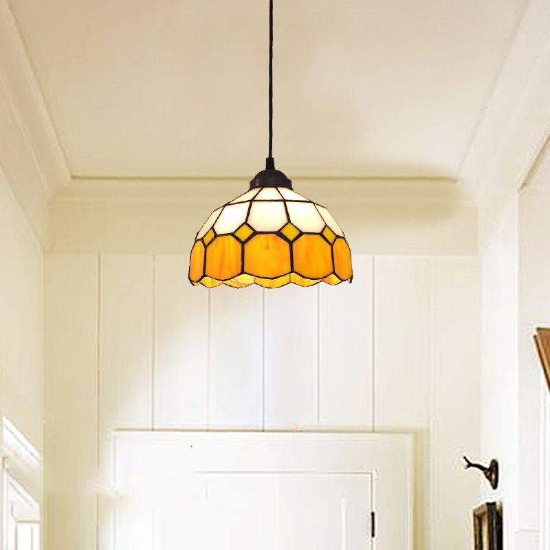 Bowl Pendant Lighting Fixture Tiffany Style Stained Glass Suspension Pendant Light