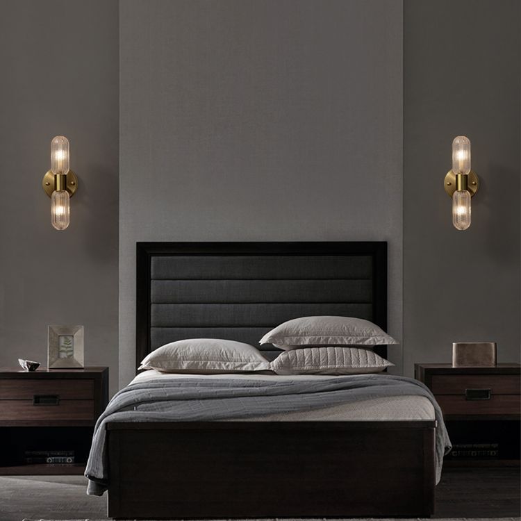 Gold Glass Wall Lamp in Modern Creative Style Copper Cylindrical Wall Sconce for Interior Spaces