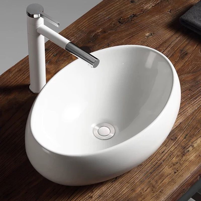 Modern Vessel Bathroom Sink Porcelain Oval with Pop-Up Drain Bathroom Sink
