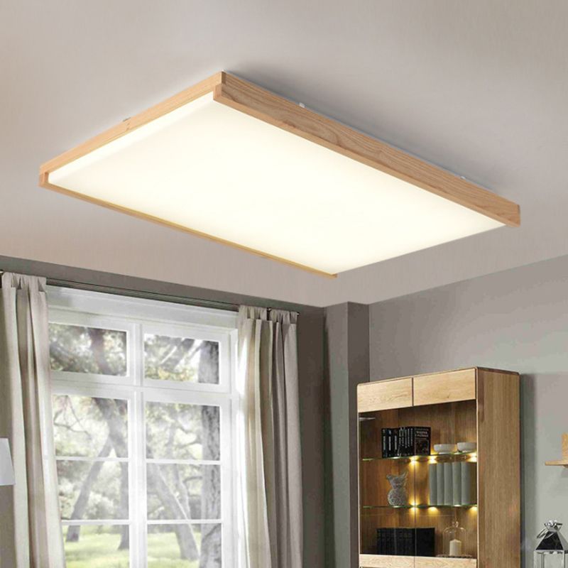 Simplicity Quad Shape Ceiling Fixture Acrylic Bedroom Flush Mounted Light in Wood
