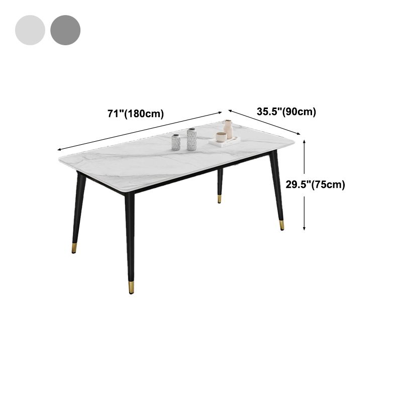 Black 4-foot Metal Dining Table Modern Stone Top Rectangle Dinette Table