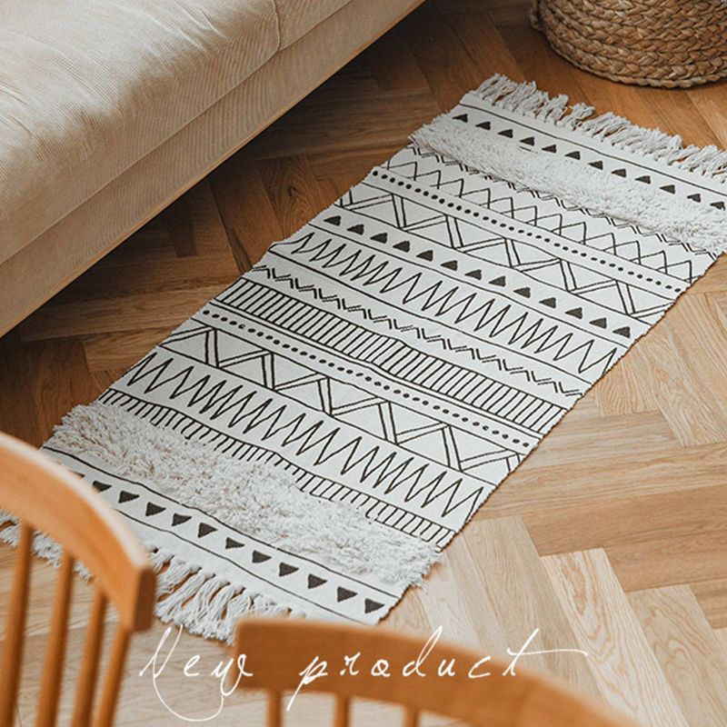 Ethnic Indoor Rug Funky Ameicana Pattern Rug Cotton Blend Washable Carpet with Fringe