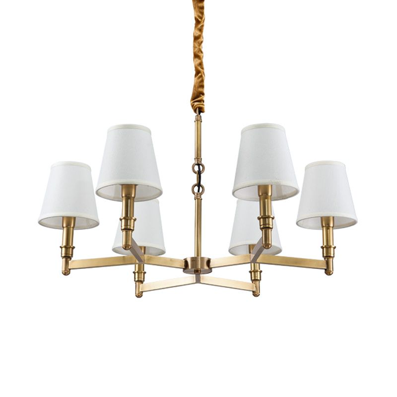 Candelera de oro de metal Iluminación cónica de 6/8 ligeras colgantes de suspensión de campo con sombra de tela para sala de estar