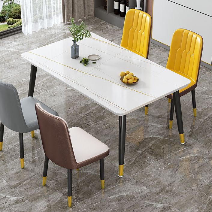 Mesa de forma rectangular estándar glamorosa mesa de comedor de cocina de piedra sinterizada con 4 patas base