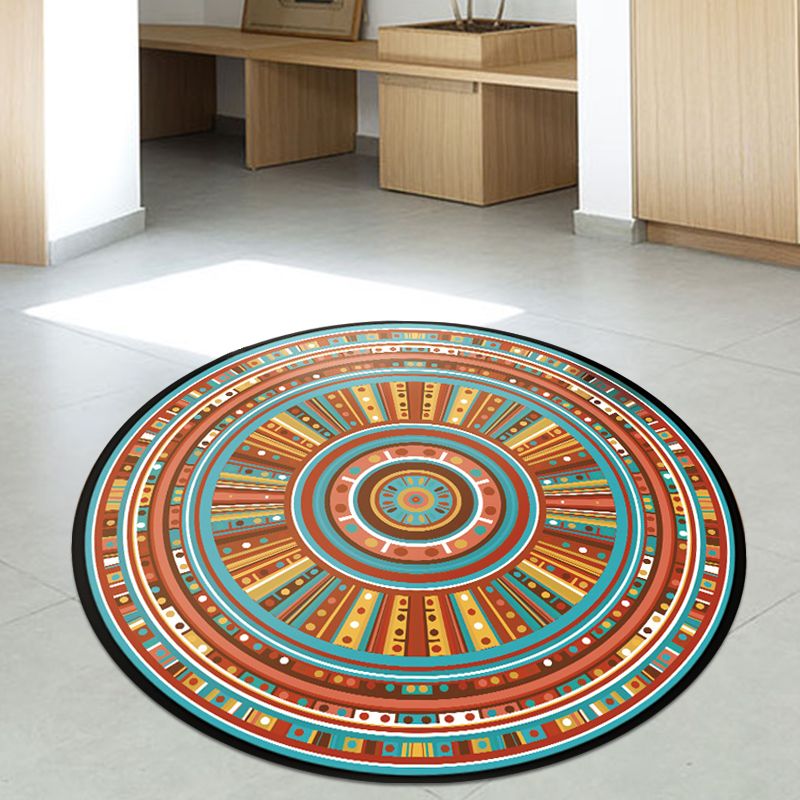 Vintage concentrische cirkel vloerkleed blauw en oranje Boheems tapijten polyester niet-slip achterste tapijt voor slaapkamer