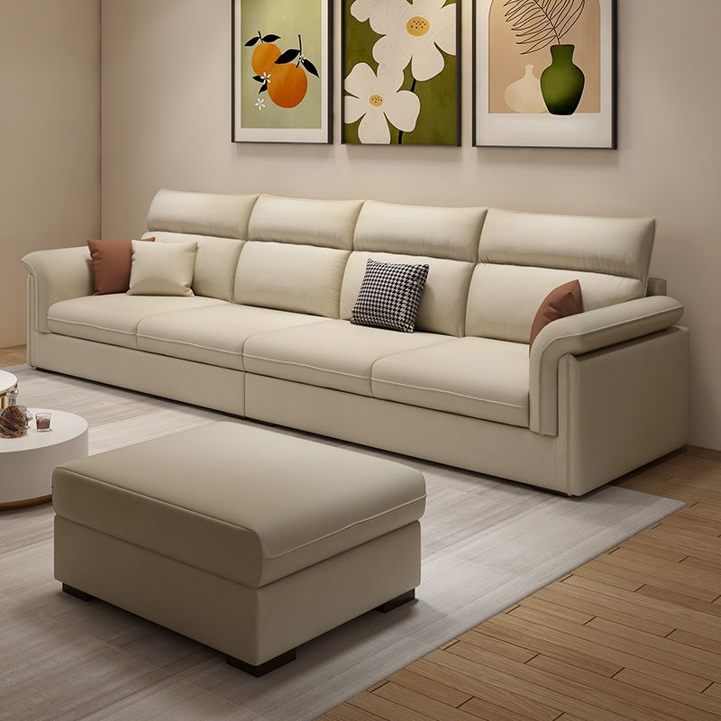 Contemporary Faux Leather Sofa with Ottoman Included in Pine Wood