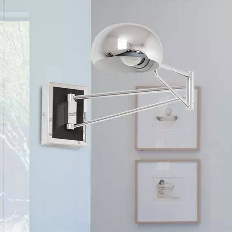 Luz de pared de cuenco retro aplanadoras 1 accesorio de montaje de pared metálico ligero con brazo oscilante en cromo para la cama