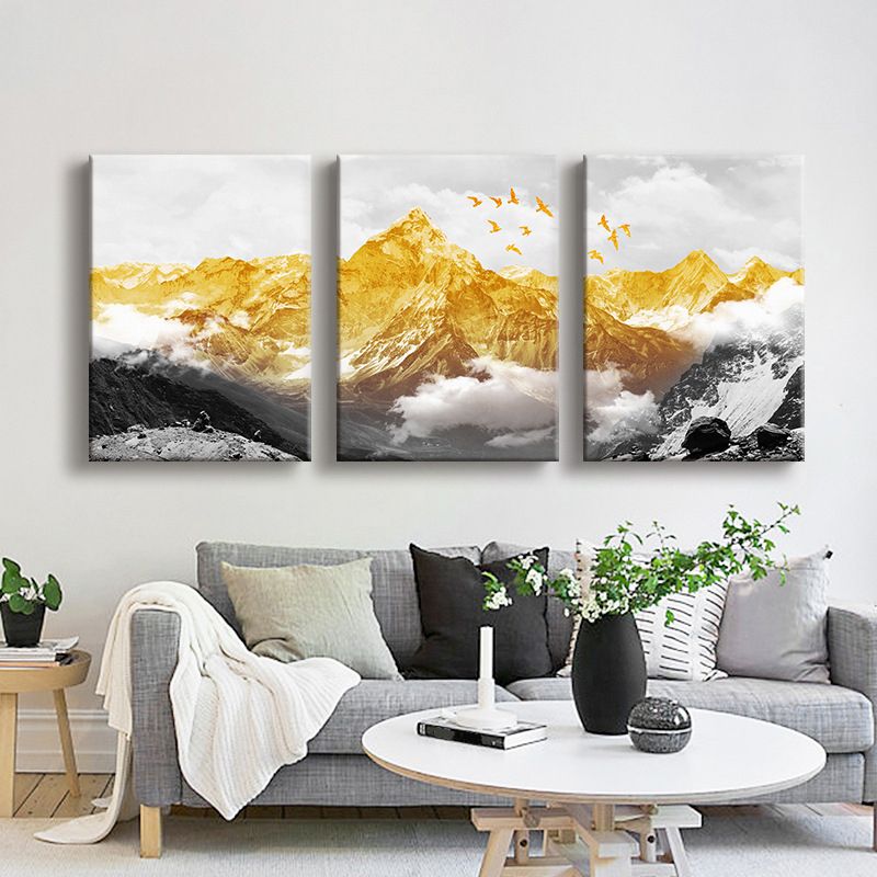 Gold Mountain Landscape Canvas Print Multi-Piece Glam Sitting Room Wall Art