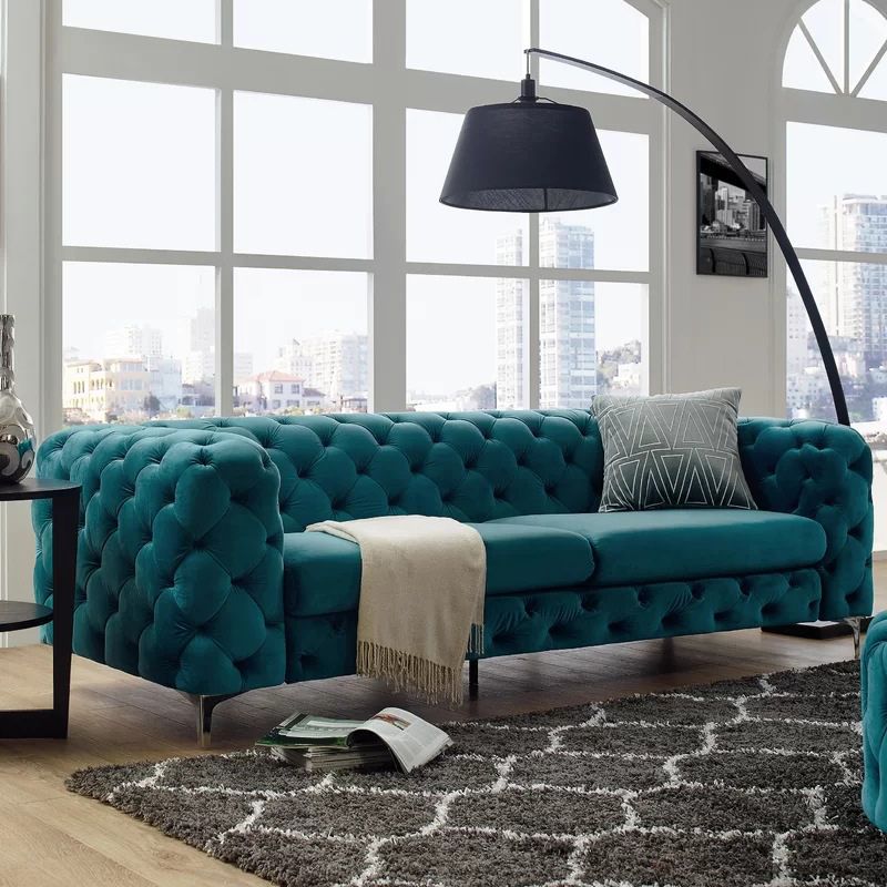 Contemporary Tufted Back Sofa with Tuxedo Arms for Apartment