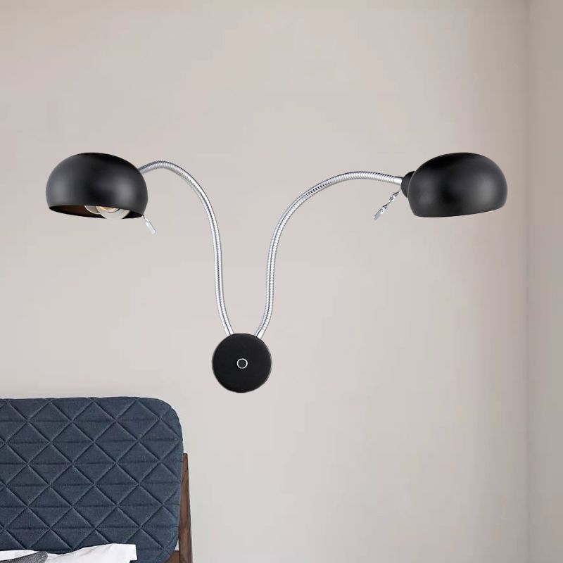 Doppelwölker Metall Wandleuchte Industrial Style 2 Lichter Schlafzimmer Wandleuchte mit flexiblem Arm in Schwarz/Chrom