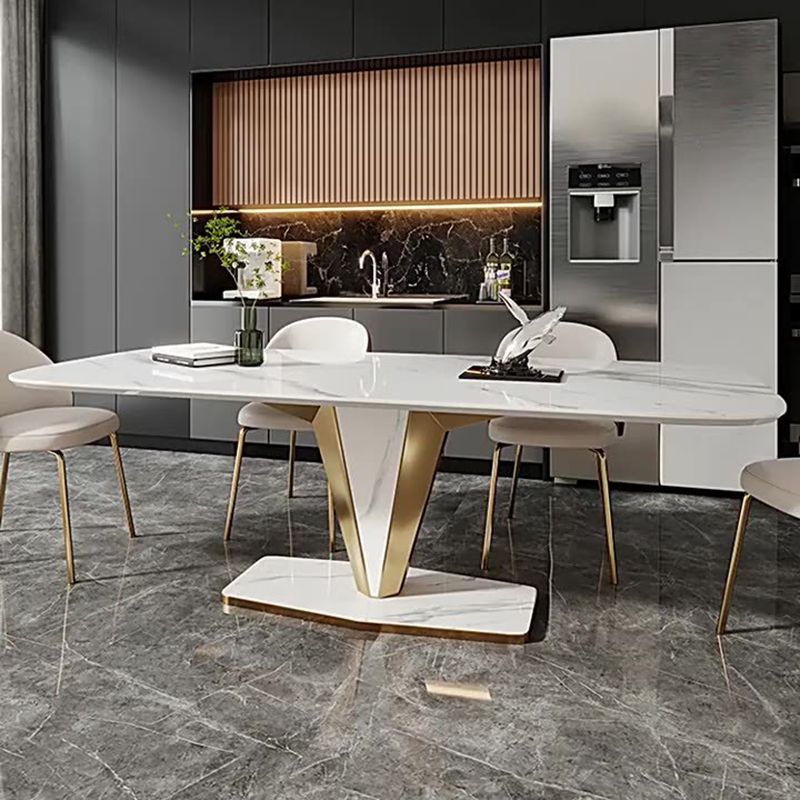 Luxurious Sintered Stone Dining Set Rectangle 1/4/5/7 Pieces Dinette Table Set in White