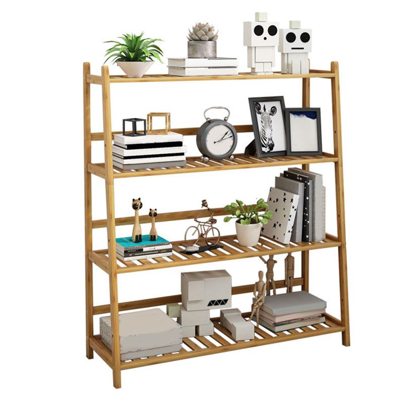 Contemporary Open Back Bamboo Bookshelf Ladder Bookcase with Shelves