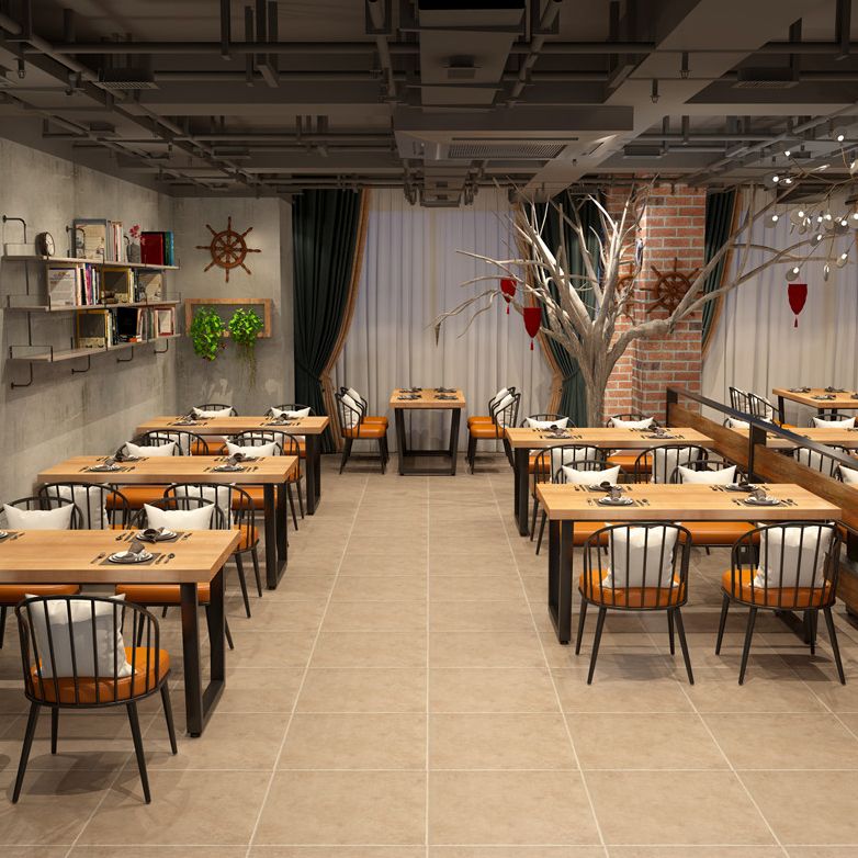 Industrial Dining Room Set with Rectangle Table and Metal Base Kitchen Table Set