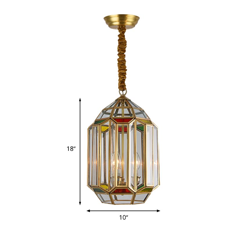 Gold 3 Köpfe Kronleuchter Beleuchtung Kolonialismus Metall Laternenanhänger Deckenlicht mit klarem Glasschatten