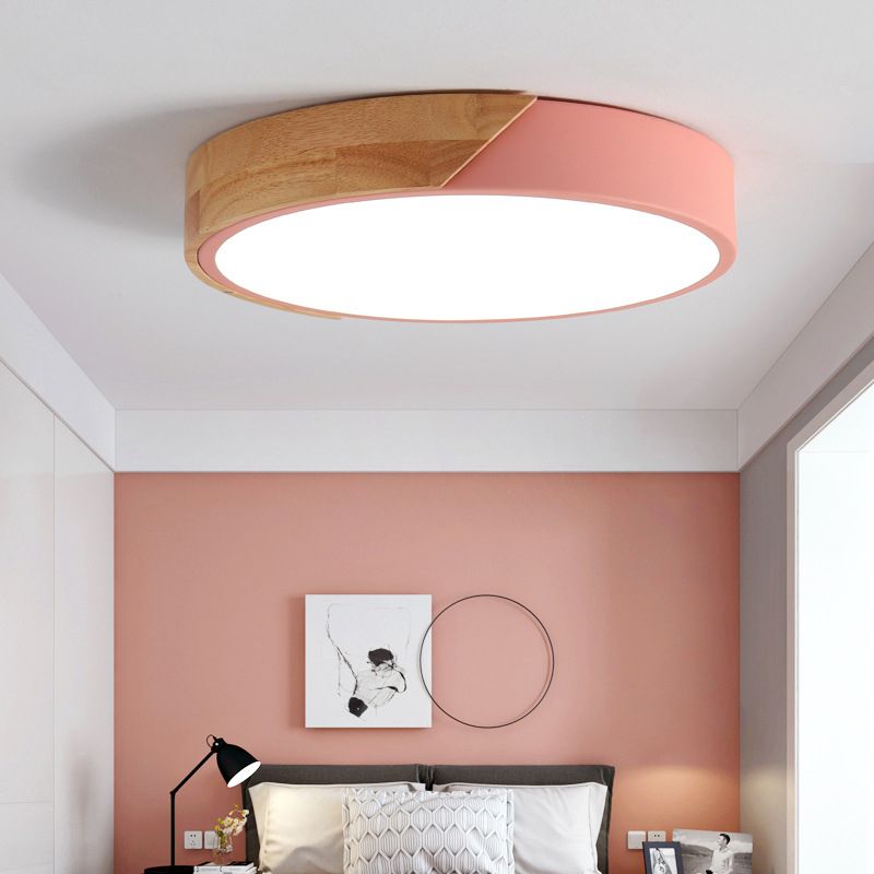 Round Shape Ceiling Lamp Modern Macaroon Iron 1 Light Flush Mount for Living Room Aisle