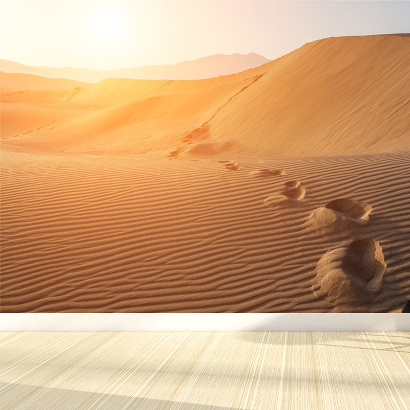 Huge Footprint Mural Wallpaper Modern Beautiful Sunset Desert Wall Decor in Yellow