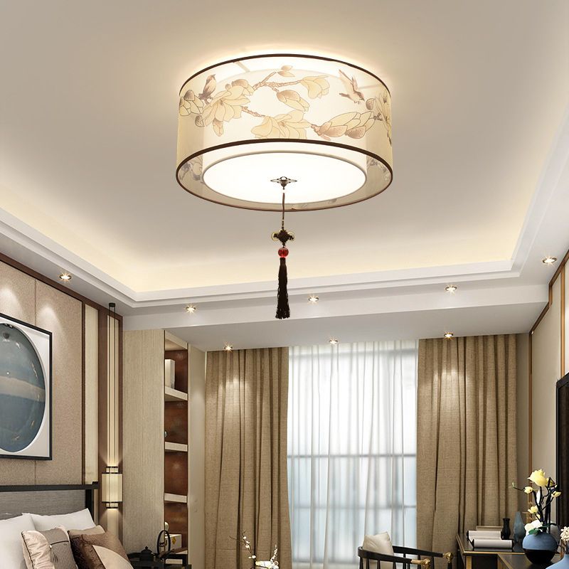 16" Wide 4 Lights Flush Mount Traditional Fabric Flush Ceiling Light in White for Bedroom