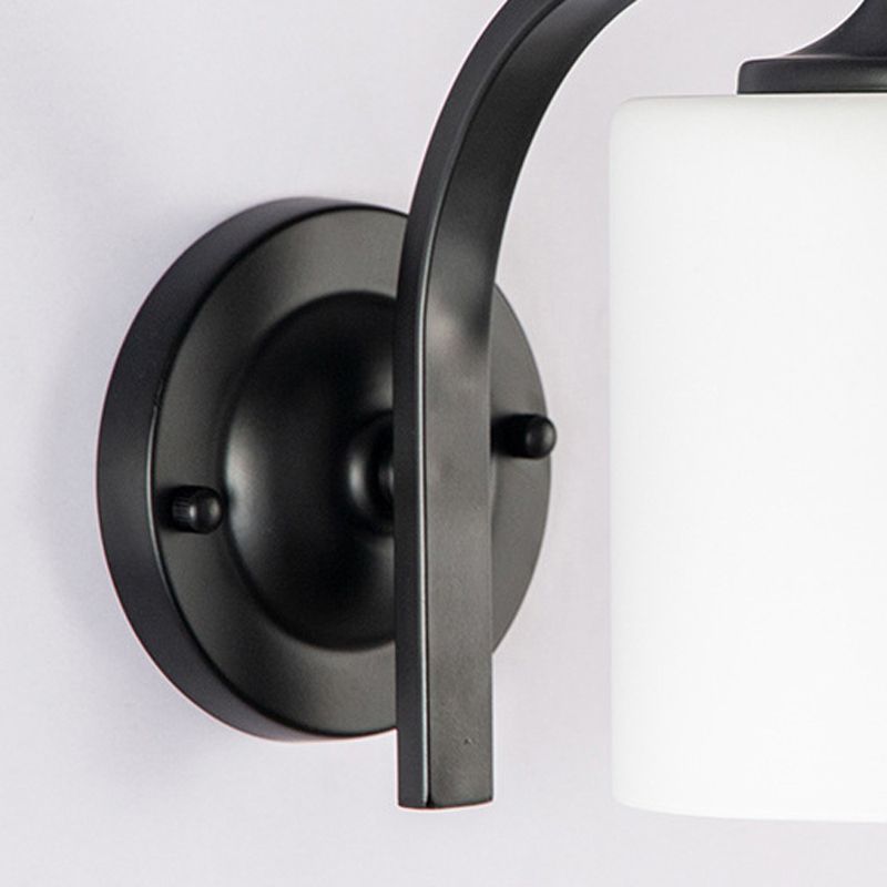Minimalism Wall Sconce Cylinder Glass Wall Light Fixture in Black for Bedroom