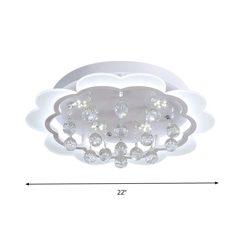 Simple Bloom Flush Ceiling Light LED Acrylic Flush Mount Lamp in White with Crystal Ball, 22"/25.5" W