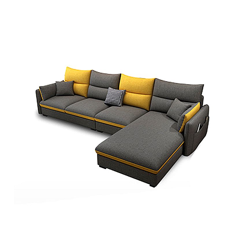 Square Arm Pillowed Back Cushions 4-Seater Sectional Sofa with Chaise