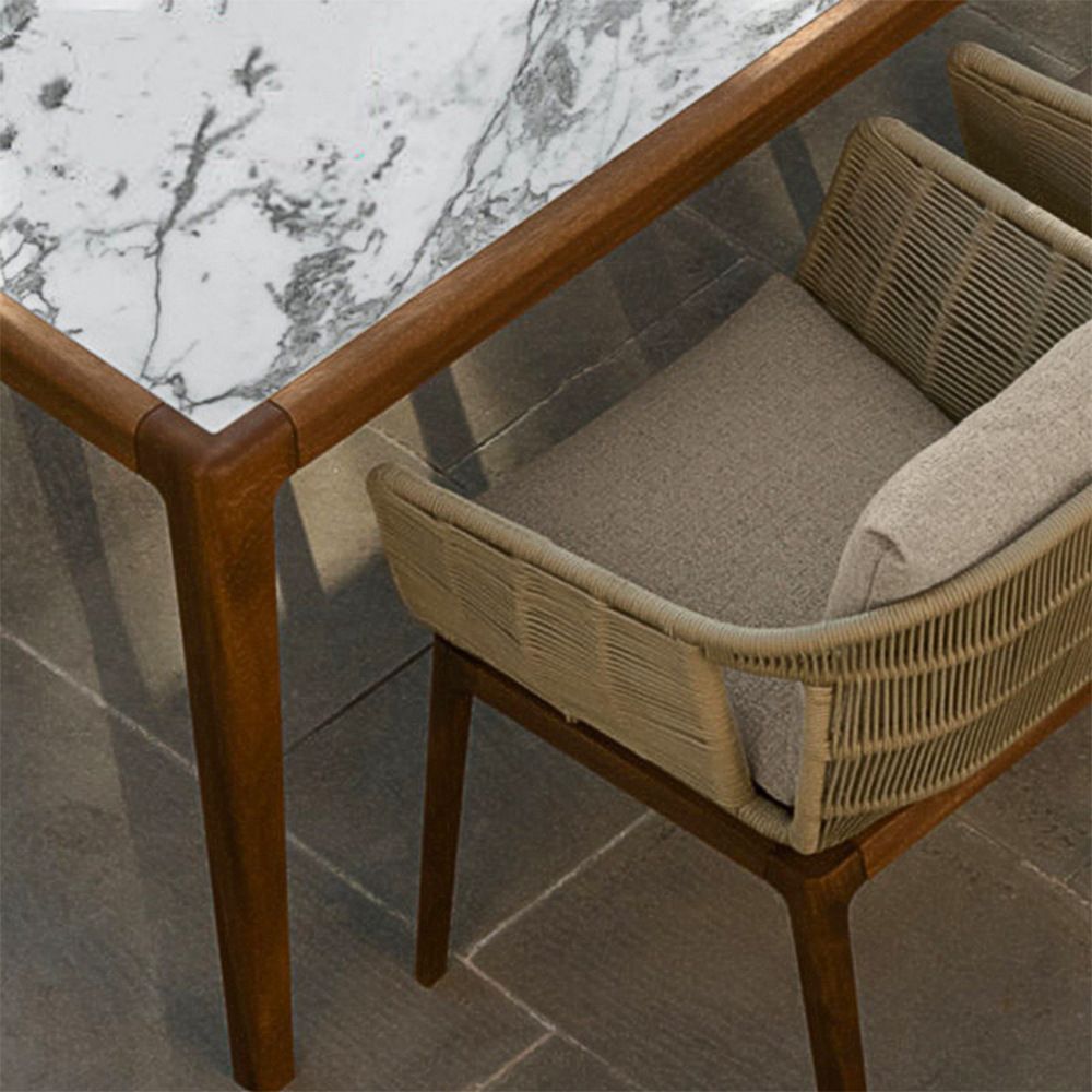 Boho Style Dining Set Stone Rectangular 1/7 Pieces Dining Set with Wood Base