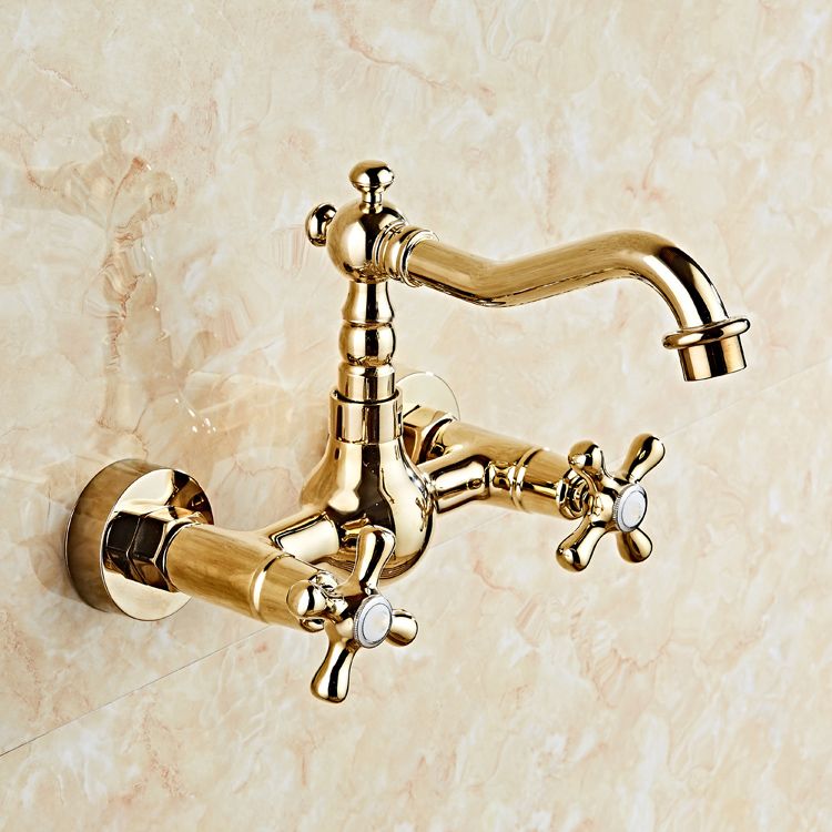 Industrial Wall Mounted Bathroom Faucet Cross Handles Lavatory Faucet