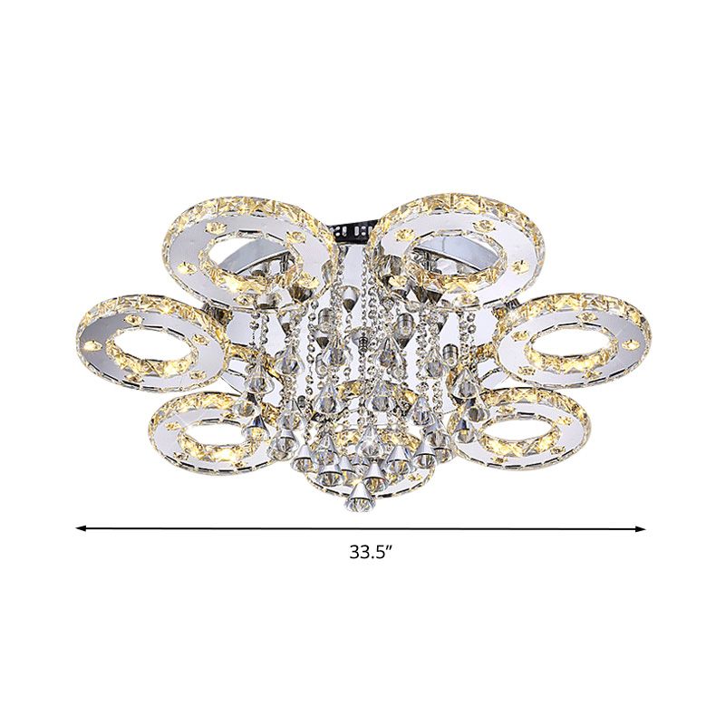 Ring Semi Flush Light Contemporary K9 Crystal Chrome 23.5"/28"/33.5" Wide LED Ceiling Lamp, Warm/White/2 Color Light