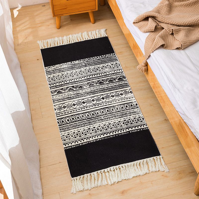 Bohemian Ameicana Pattern Rug Creative Fringe Detail Area Rug Cotton Blend Carpet for Bedroom