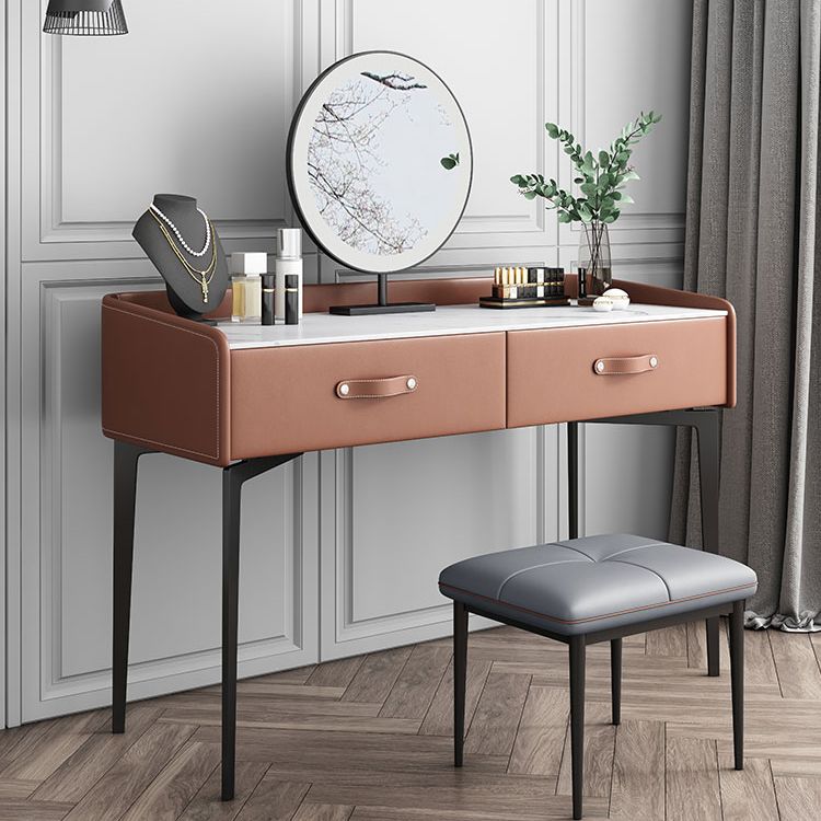Faux Leather Vanity Desk and Stool in Orange/Grey Dressing Table