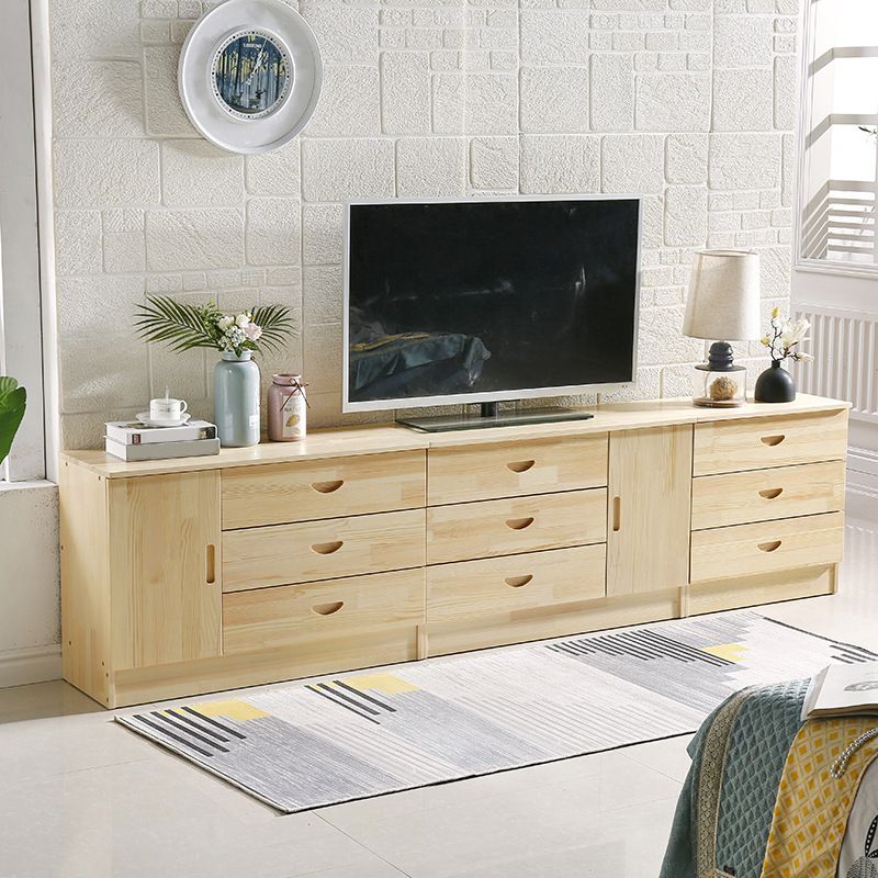 Scandinavian Style TV Stand Pine Wood Open Enclosed Storage TV Console