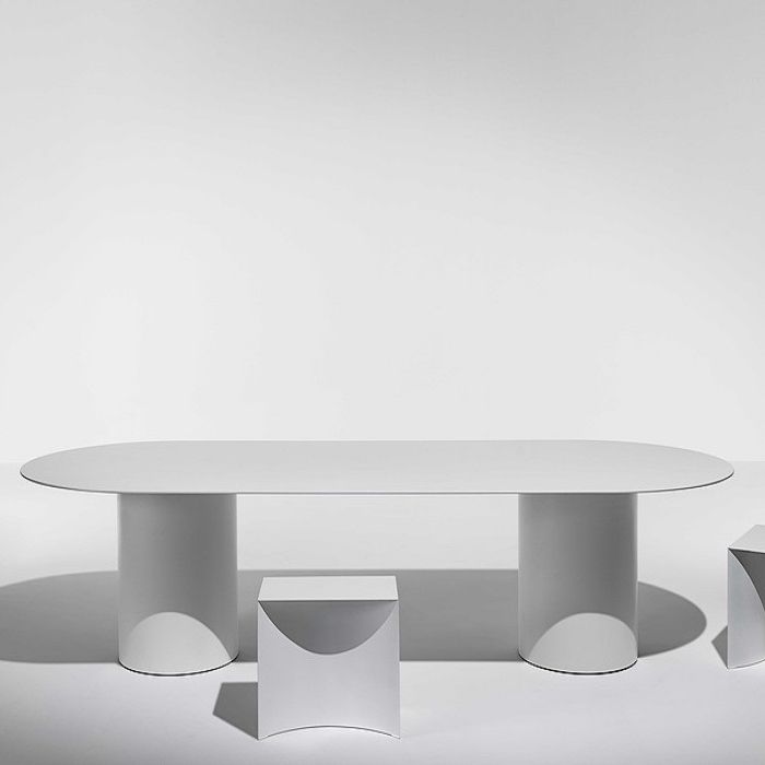 Tavolo da pranzo ovale in legno massiccio contemporaneo tavolo da pranzo cucina con doppia base di piedistallo