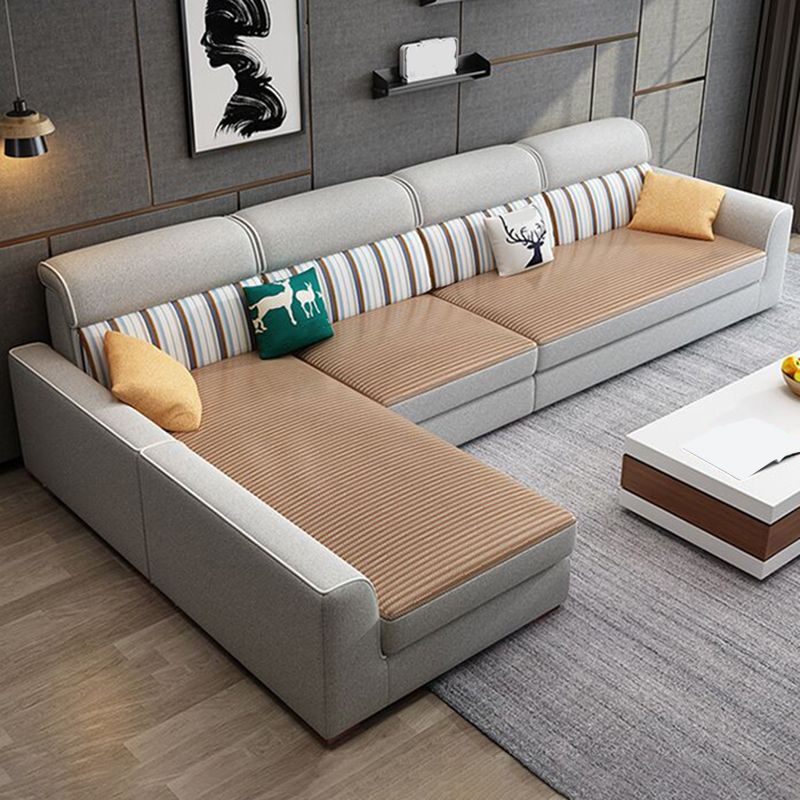 4-seater Fabric Sofa & Chaise Contemporary Square Arm Sectional