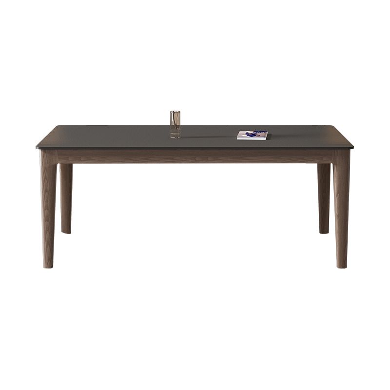 Modern Rectangle Stone Dining Table Solid Wood Legs for Dining Room
