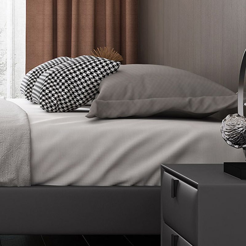 Dark Grey Platform Bed Wood and Upholstered Platform Bed Frame with Metal Legs