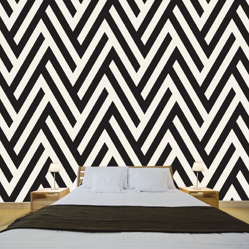 Minimalistic Geometric Wall Murals Black-Yellow Bedroom Wall Art, Made to Measure