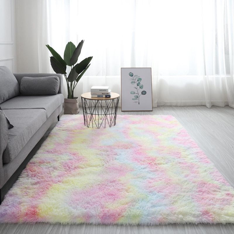 Casual Tie-Dye Rug Multi-Color Plush Carpet Machine Washable Anti-Slip Stain Resistant Rug for Bedroom