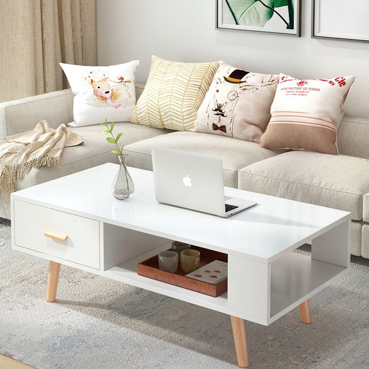 Contemporary 4 Legs Cocktail Table Wood 1 Single Coffee Table with Drawers