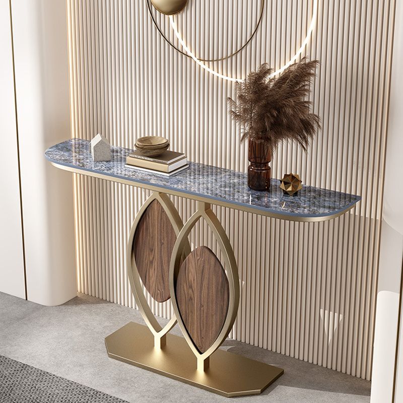 11" Wide Stone Glam Console Table Half Moon Console Sofa Table