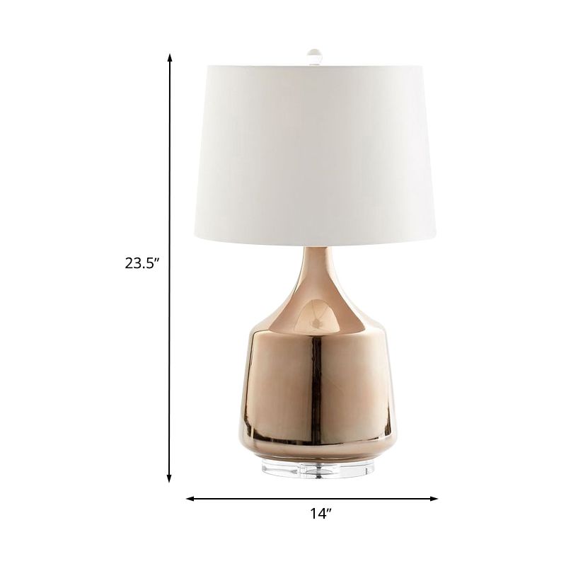 Modernisme Table d'urne Éclairage Céramique 1 lampe de bureau de chevet de tête en or rose avec de l'ombre en tissu blanc
