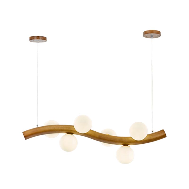 Contemporary 6/8/10-Light Brown Kitchen Island Lighting Wooden Island Pendant Lighting