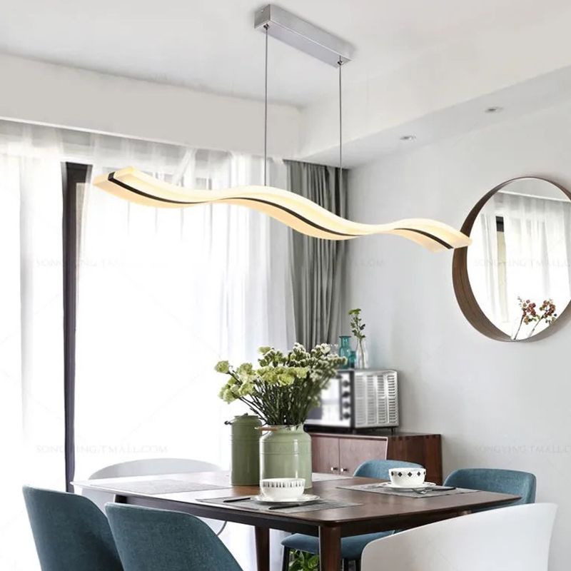 Linear Shape Chandelier Lighting Modern Style Metal 1 Lights Island Lamp in White