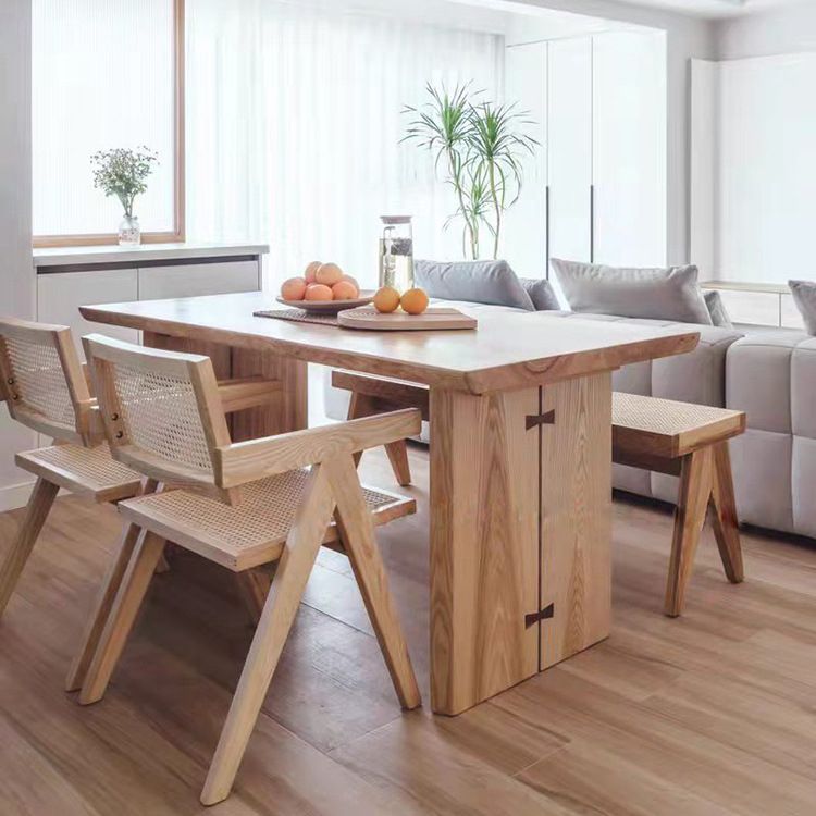 Ash Wood Rectangle Dining Table Contemporary Natural Double Pedestal Table