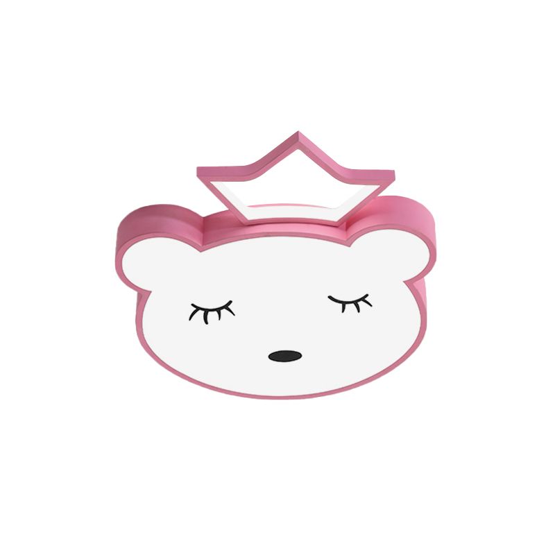 Sleeping Bear Prince Acrílico Techo Flush Cartoon Rosa/Blanco LED Iluminación empotrada en luz cálida/blanca