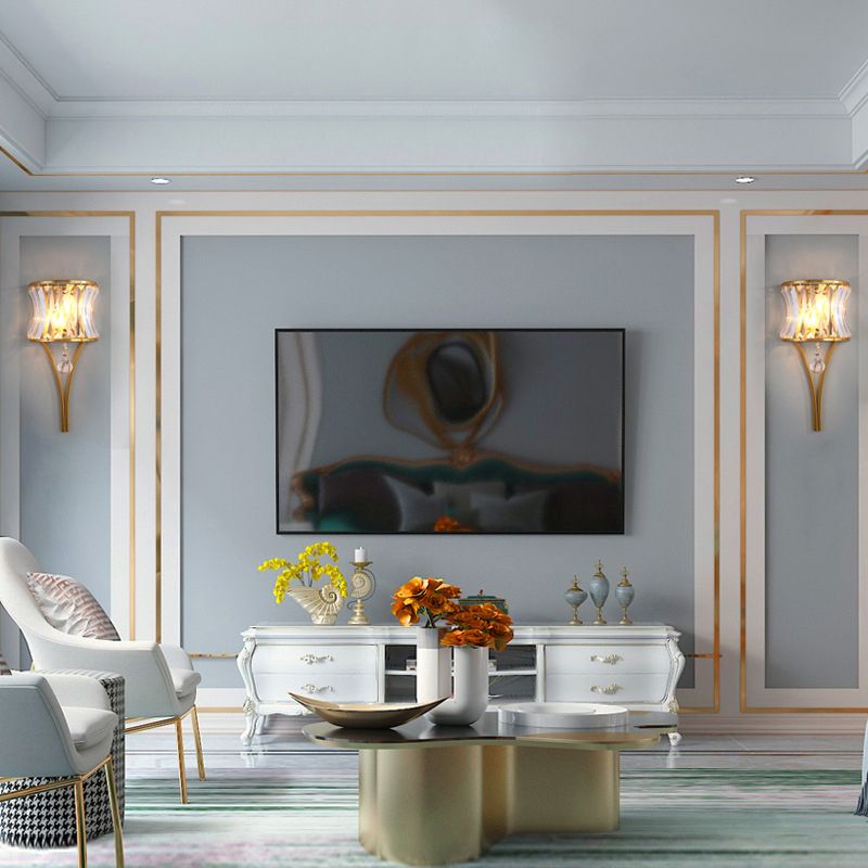 Moderne Stil gebogene Wandleuchten klare Kristall 2 Leichter Wandlampen in Gold und Schwarz