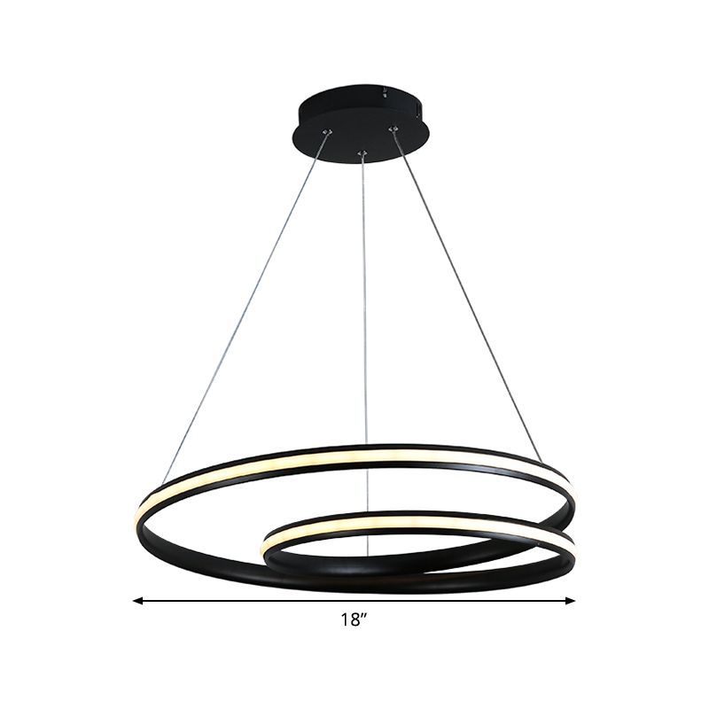 Seamless Curve Chandelier Lighting Fixture Contemporary Metal Black 18"/23.5"/30" Wide LED Pendant Light, Warm/White Light